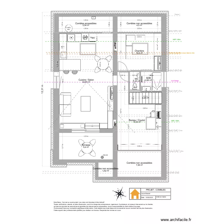Viuz- Combles - Projet v5 cotes finales. Plan de 11  et 93 m²