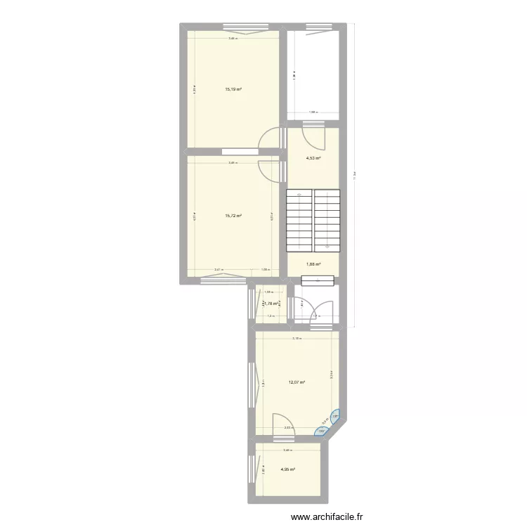 Premier &eacute;tage F&eacute;tinne. Plan de 7  et 56 m²