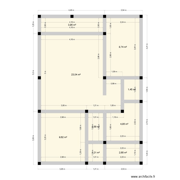Plan de fondation Boris. Plan de 9 pièces et 57 m2