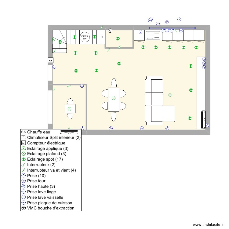 Électricité marc. Plan de 3 pièces et 49 m2