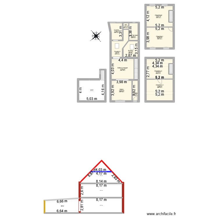 Derradji. Plan de 23 pièces et 256 m2