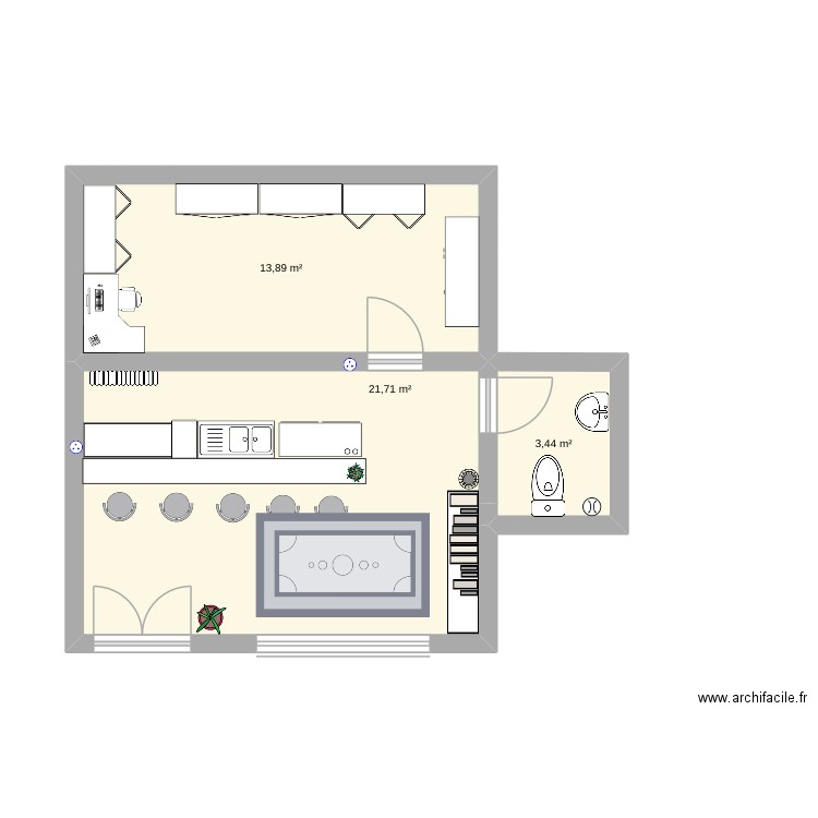 cafee. Plan de 3 pièces et 39 m2