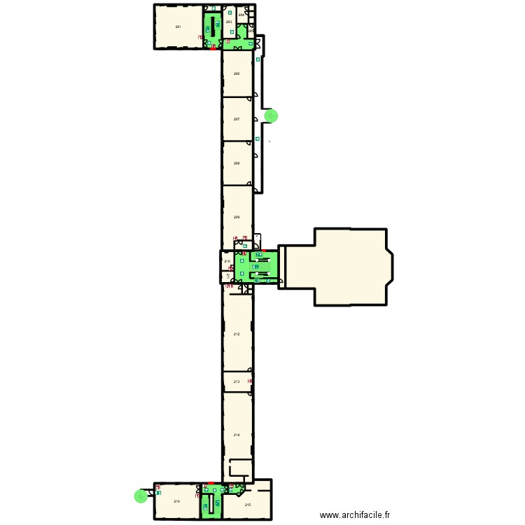Plan 2ème étage face ouest. Plan de 31 pièces et 1173 m2