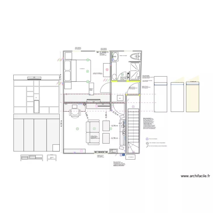 **** Remise: salon + chambre + SDB projet 4 (2e temps). Plan de 17  et 47 m²