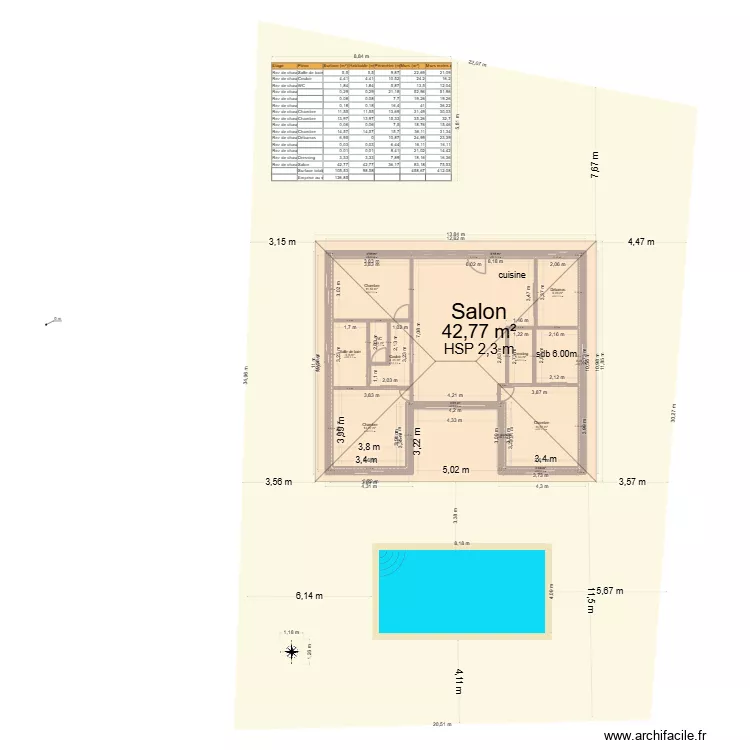 mura fac ,l. Plan de 15 pièces et 106 m²