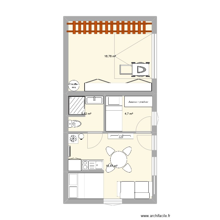 Cabanon 3. Plan de 4 pièces et 40 m2