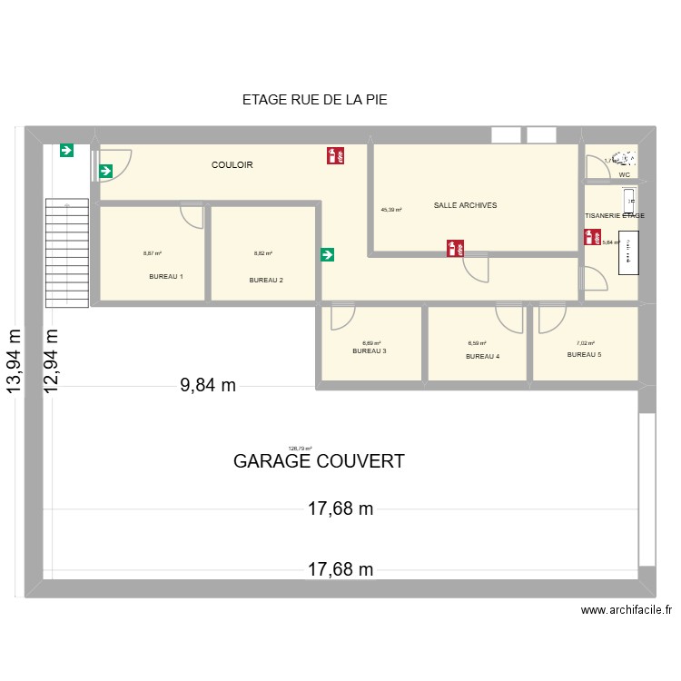 PIE2 ETAGE. Plan de 9 pièces et 218 m2