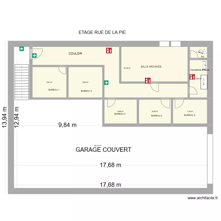 PIE2 ETAGE. Plan de 9 pièces et 218 m²