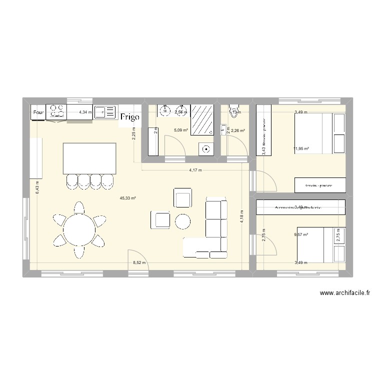 2eme plan. Plan de 5 pièces et 74 m2