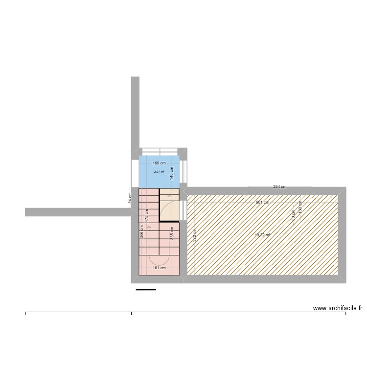 Plan niveau salon V2. Plan de 2 pièces et 27 m2