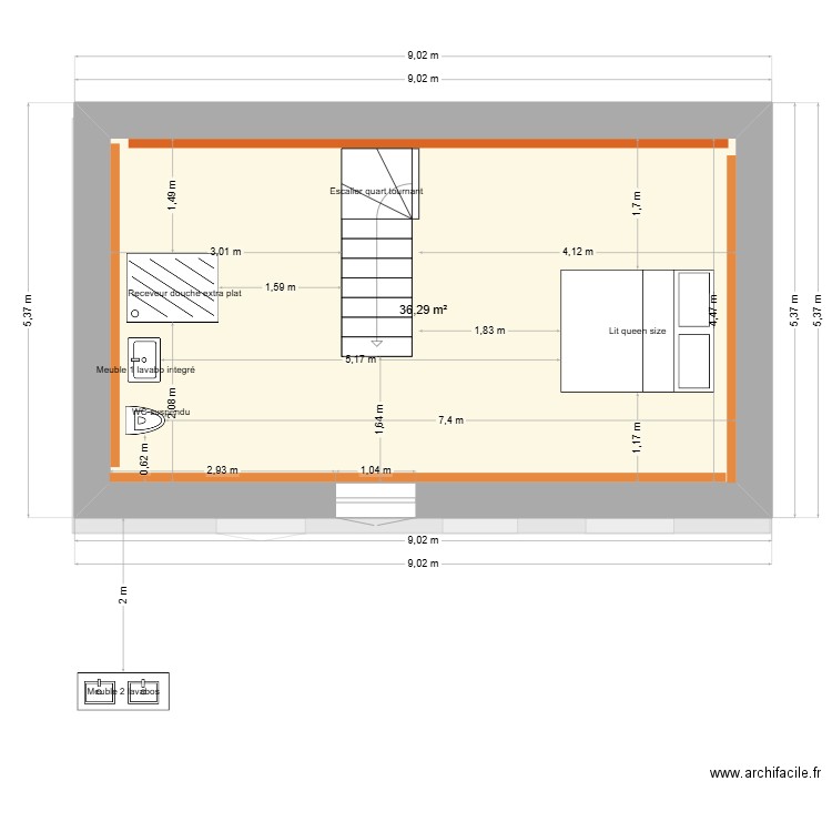 MARIE JO 3. Plan de 2 pièces et 73 m2