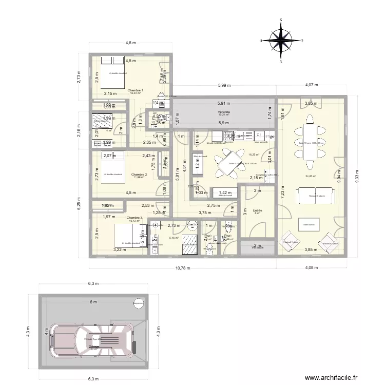 Kamba V6. Plan de 17  et 156 m²