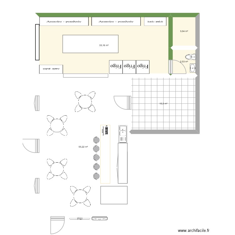 Chez polo bar cafe. Plan de 5 pièces et 109 m2