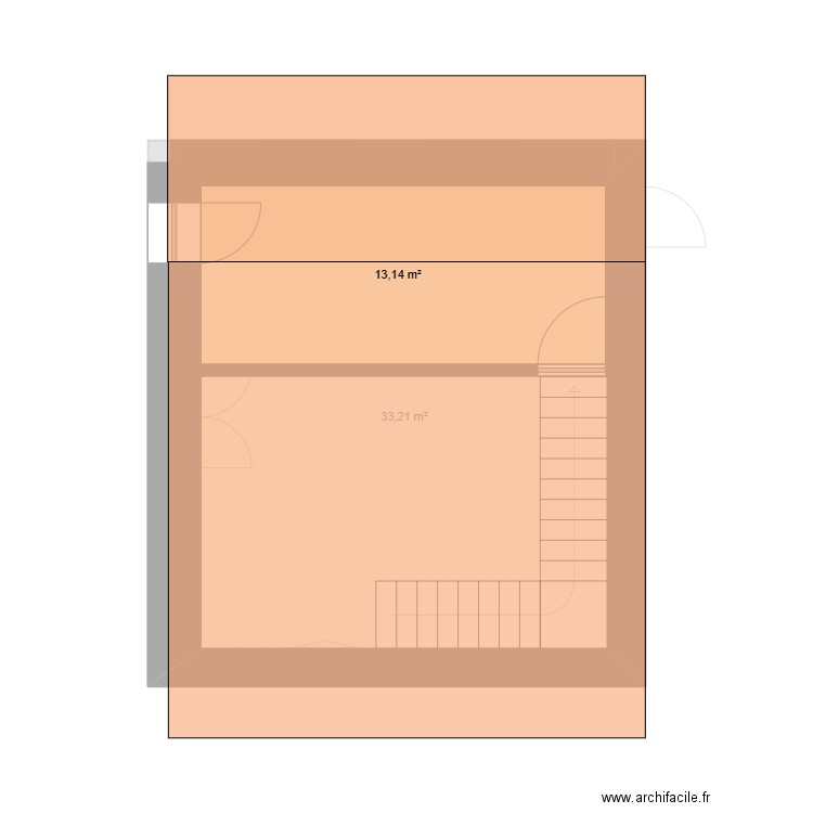 Thil - corps principal. Plan de 2 pièces et 46 m2