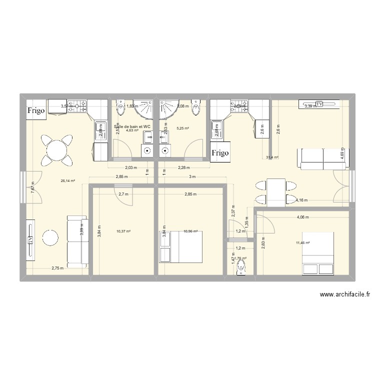 Projet ALIBANDENG. Plan de 8 pièces et 102 m2