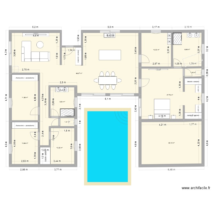 plan maison 1. Plan de 11 pièces et 185 m2