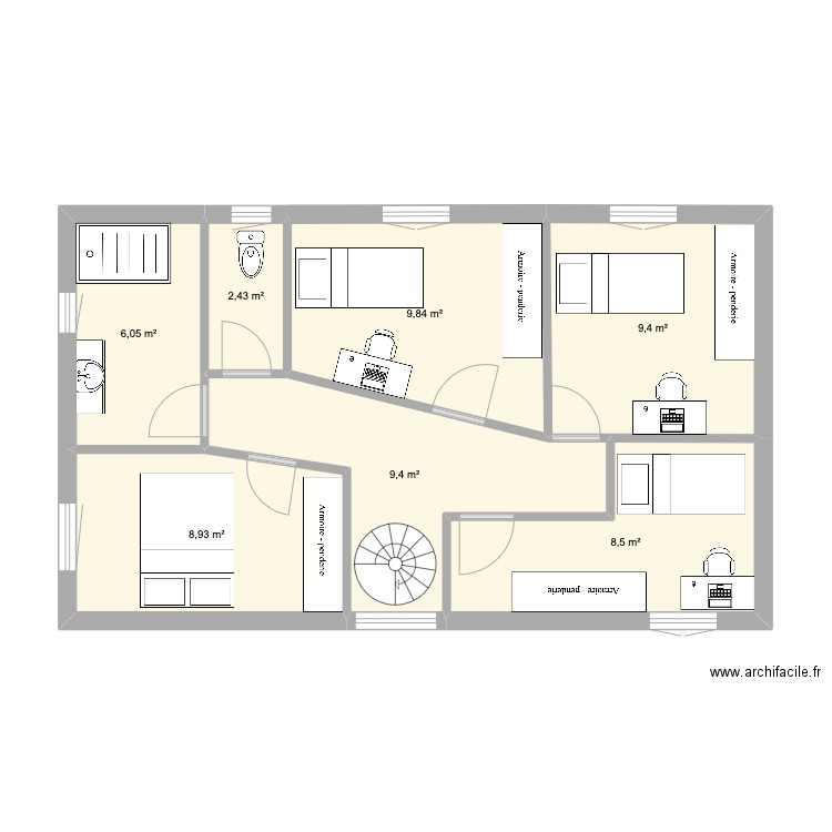 Maison  Steph 1er Etage. Plan de 7 pièces et 55 m2