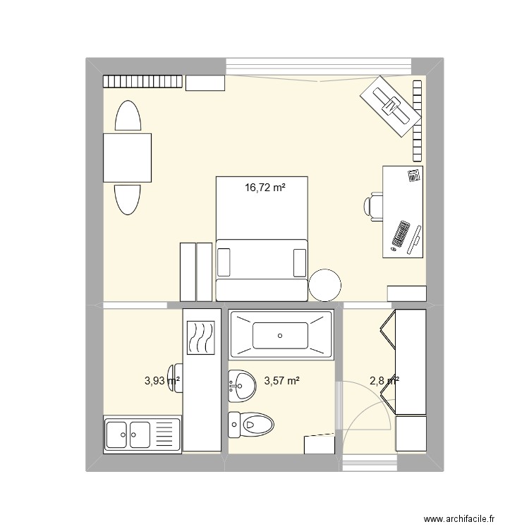 studio Poupou. Plan de 4 pièces et 27 m2