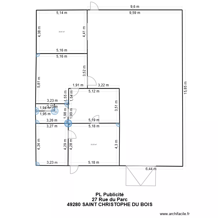 Plan c&ocirc;t&eacute; PL Publicit&eacute;. Plan de 3  et 107 m²