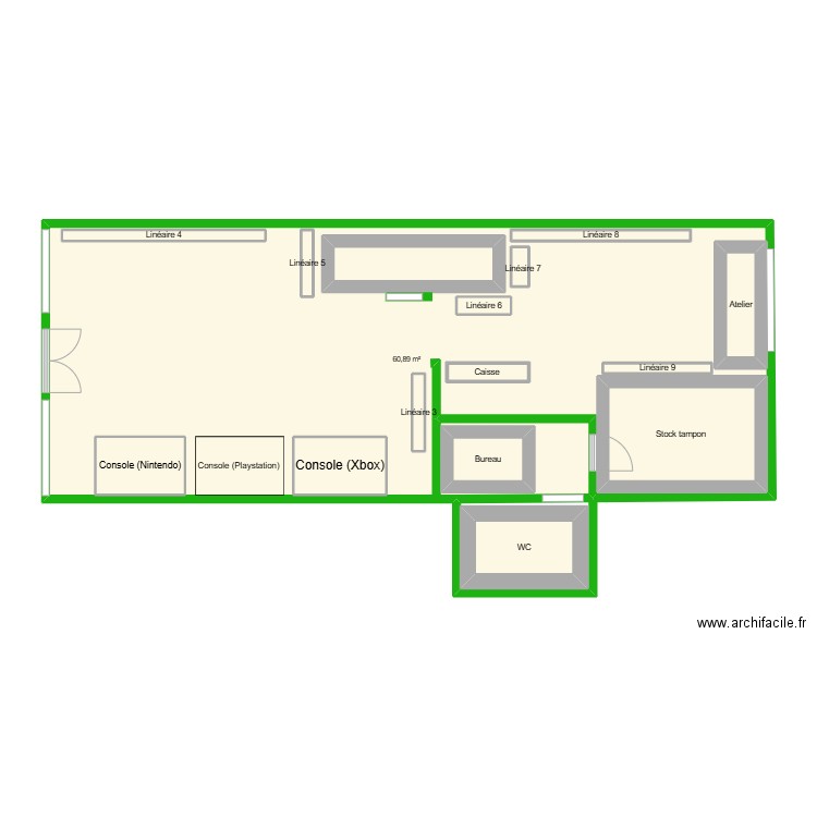 plan de magasin. Plan de 16 pièces et 117 m2