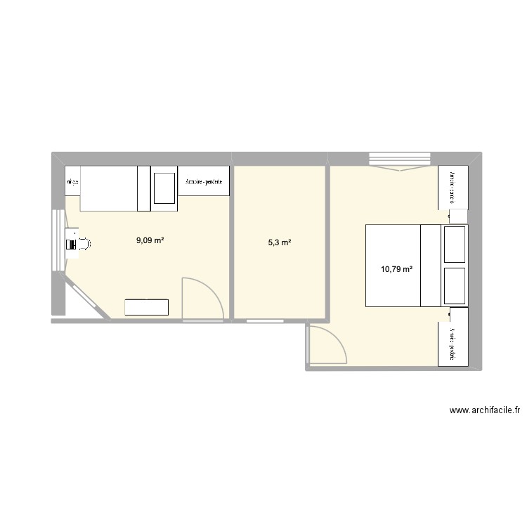 maison. Plan de 3 pièces et 25 m2
