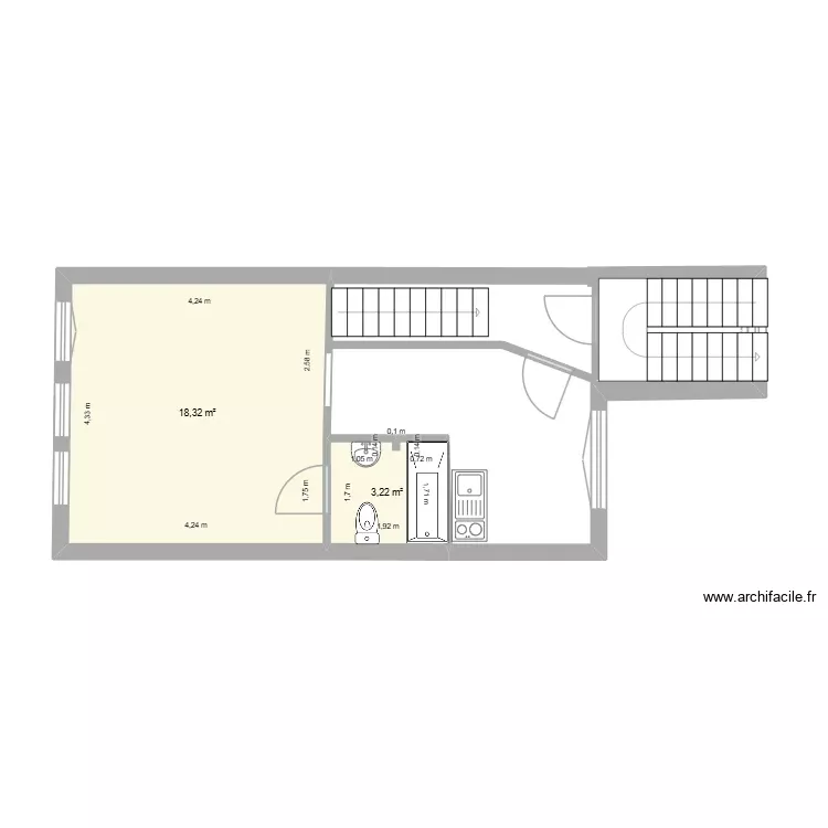 Appartement 2ème étage. Plan de 2 Pièces et 22 m² Appartement 2ème étage. Plan de 2 Pièces et 22 m²