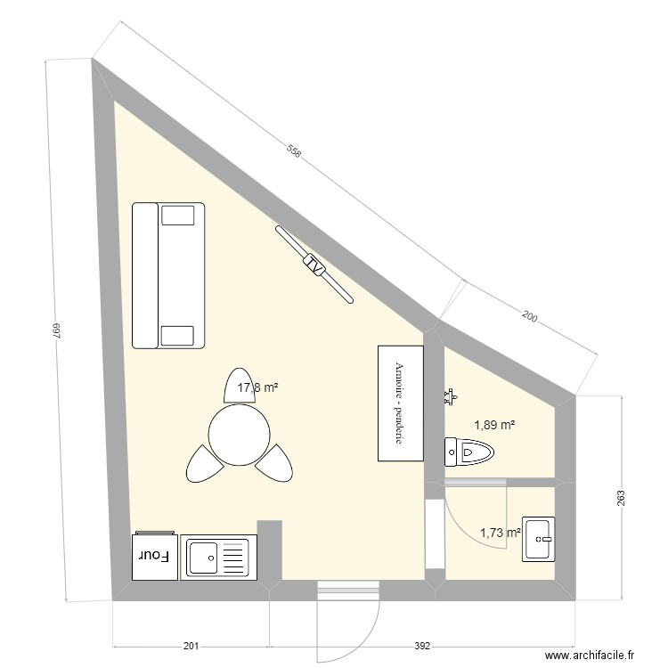 monclar studio. Plan de 3 pièces et 21 m2