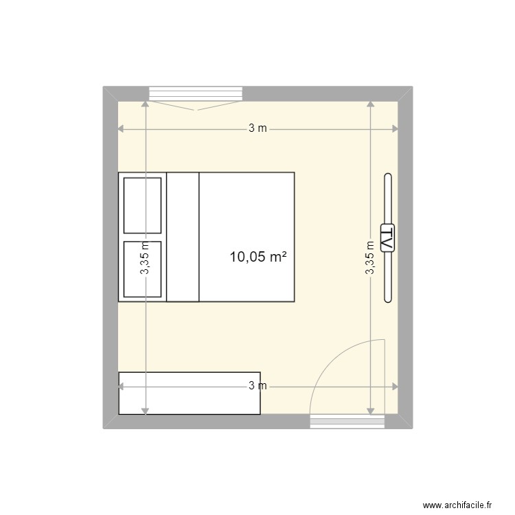CHAMBRE 1 DENIS. Plan de 1 pièce et 10 m2