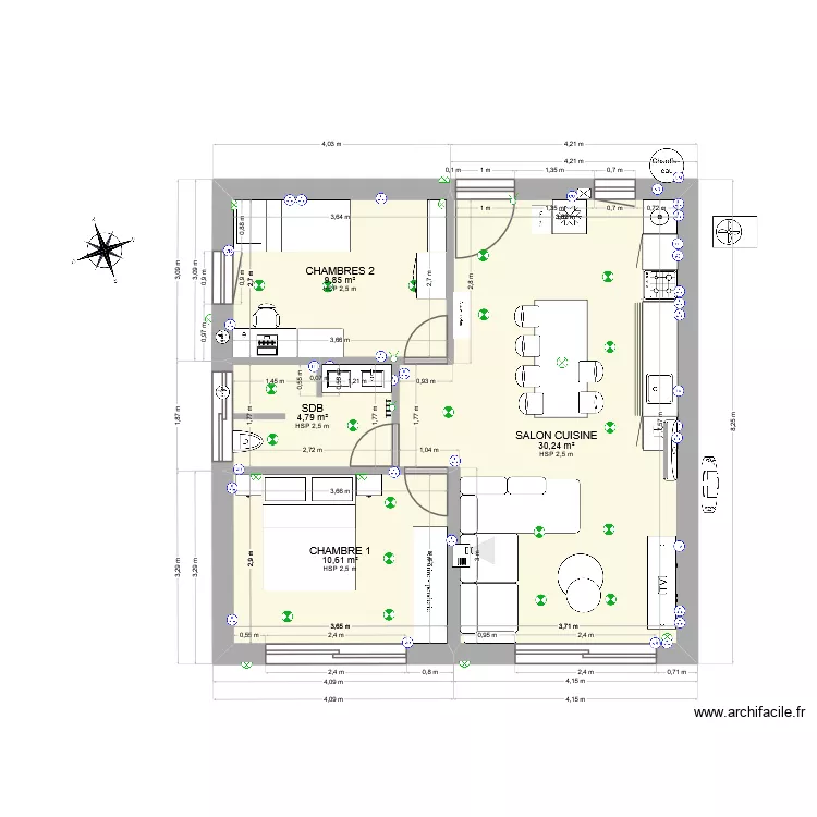 MAISON GARRAGE CUISINE 1. Plan de 4 pièces et 55 m² MAISON GARRAGE CUISINE 1. Plan de 4 pièces et 55 m²