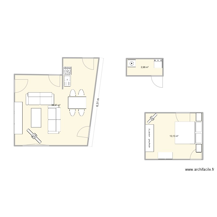MAISON MAMOU. Plan de 2 pièces et 41 m2