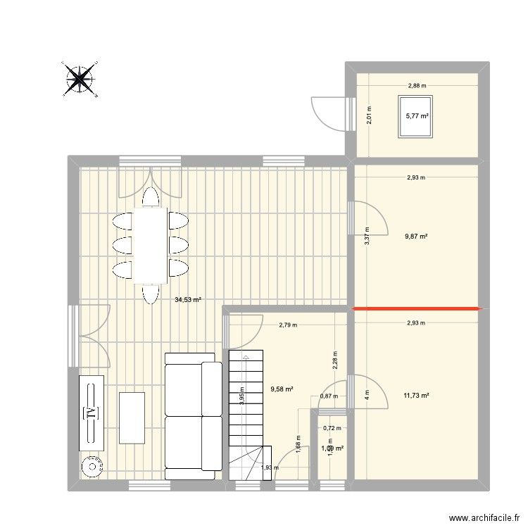 Au Près Macar. Plan de 6 pièces et 73 m2