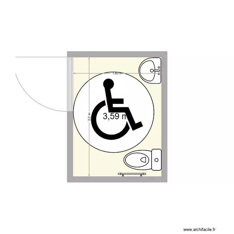 wc pmr. Plan de 1 Pièce et 4 m²
