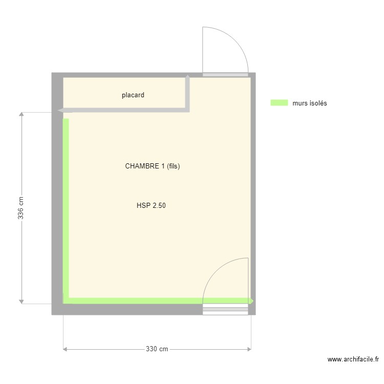 VIE (chambre fils). Plan de 2 pièces et 12 m2