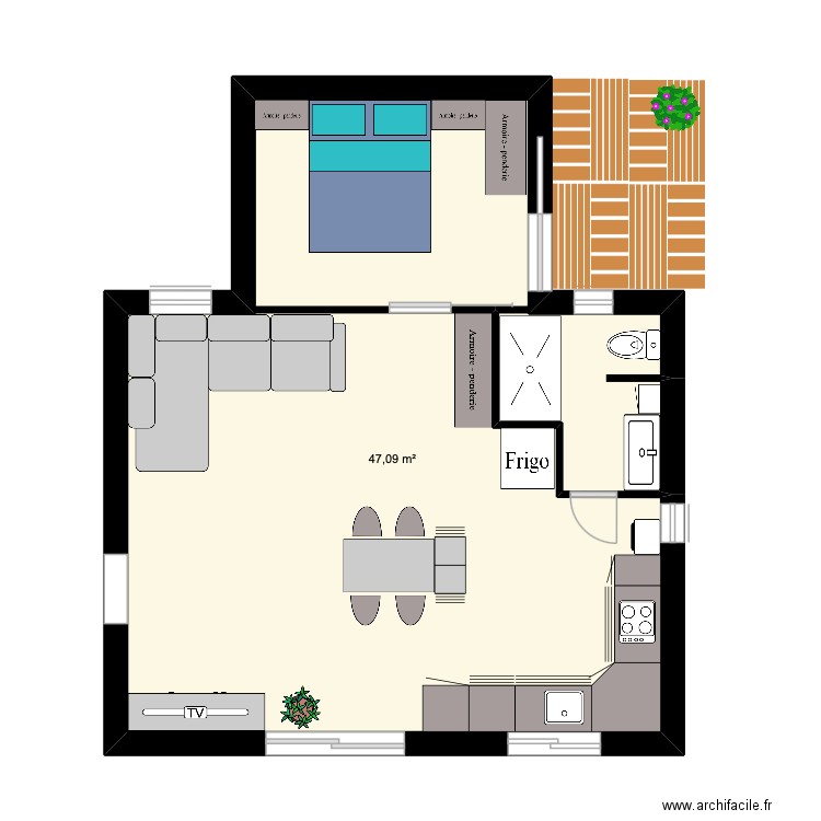 plobaexten. Plan de 1 pièce et 4 m2