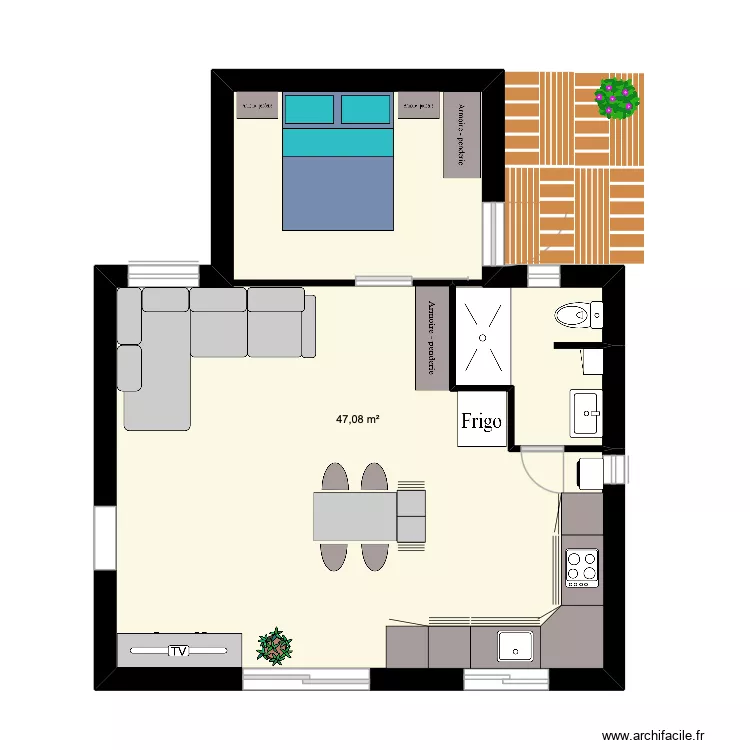 plobaexten. Plan de 1  et 47 m²