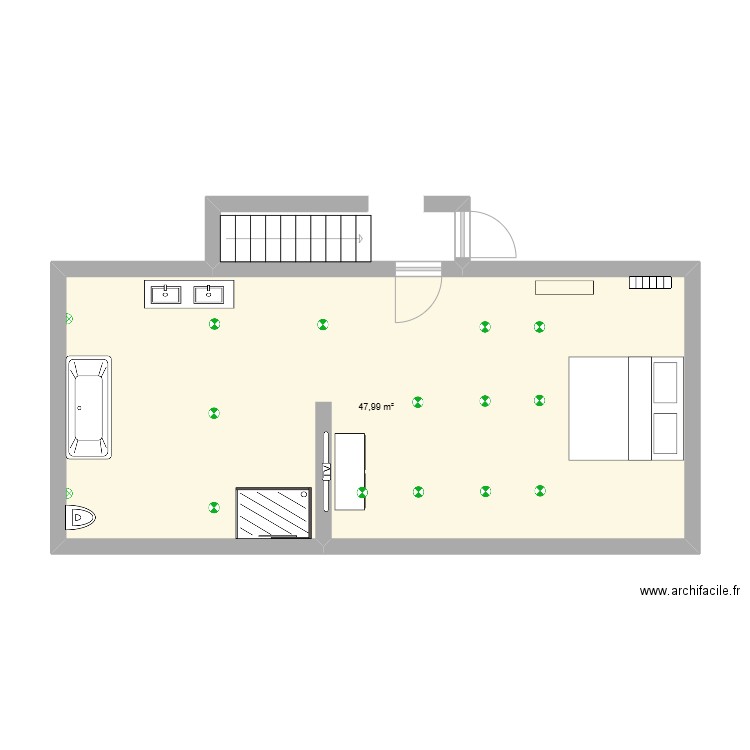 chambre parental. Plan de 1 pièce et 48 m2