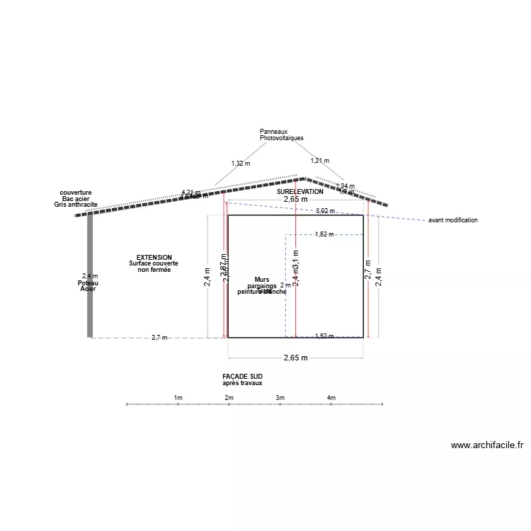 facade sud apr&eacute;stravaux. Plan de 