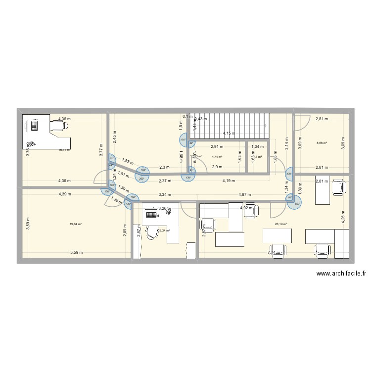 ETAGE B1 v2. Plan de 8 pièces et 120 m2
