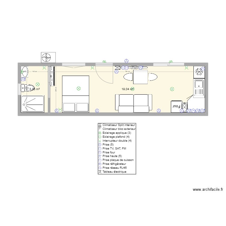 Saint-Val. Plan de 2 pièces et 22 m2