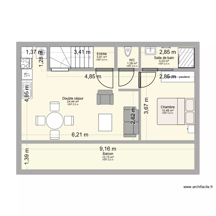 Dany Mezzanine. Plan de 6 Pièces et 56 m² Dany Mezzanine. Plan de 6 Pièces et 56 m²
