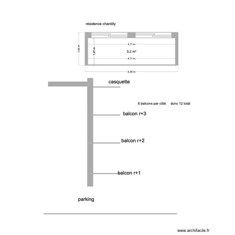 balcon chantillyetanch&eacute;it&eacute; resine. Plan de 1  et 5 m²