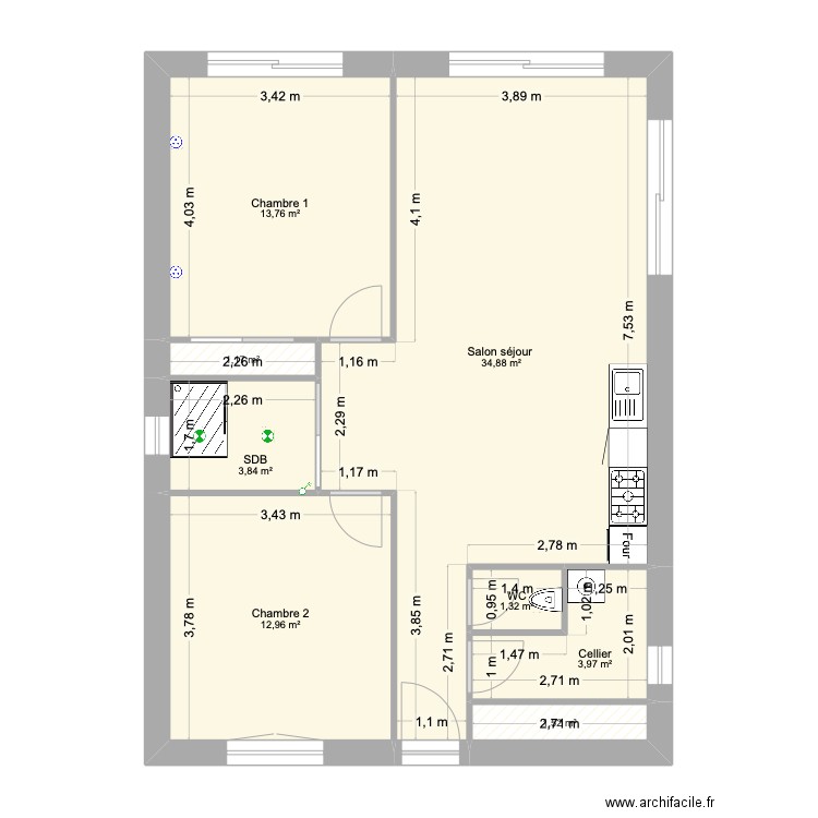 Premier jet Loris. Plan de 8 pièces et 73 m2