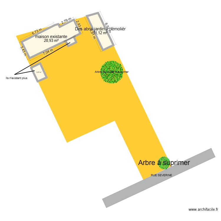 PLAN DE MAISONN existante. Plan de 3 pièces et 44 m2