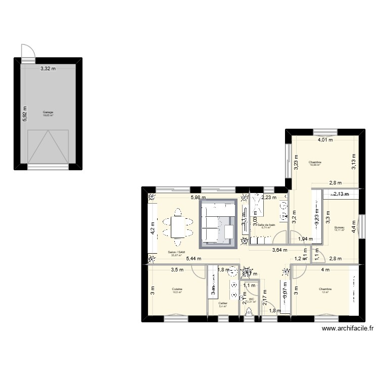 Maison plein pied V2. Plan de 0 pièce et 0 m2 Maison plein pied V2. Plan de 0 pièce et 0 m2