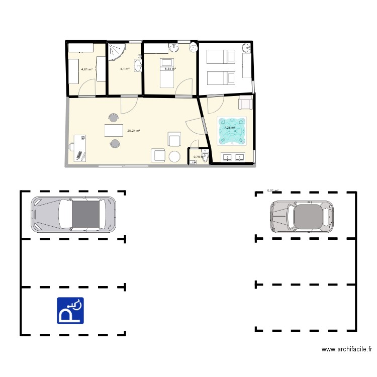 institut de reve. Plan de 7 pièces et 43 m2