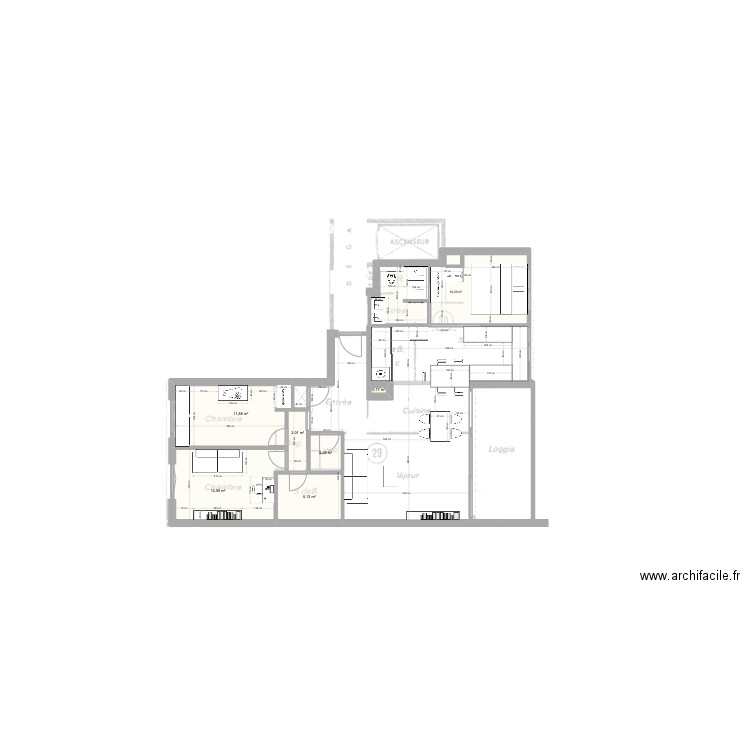 Sixtine. Plan de 7 pièces et 50 m2