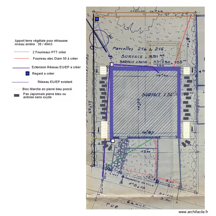 Plan réseaux exterieurs + Marches. Plan de 1 et 8 m² Plan réseaux exterieurs + Marches. Plan de 1 et 8 m²