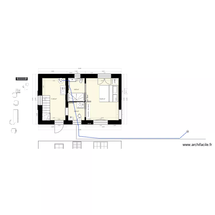 MAISON AGRANDISSEMENT. Plan de 4  et 35 m²