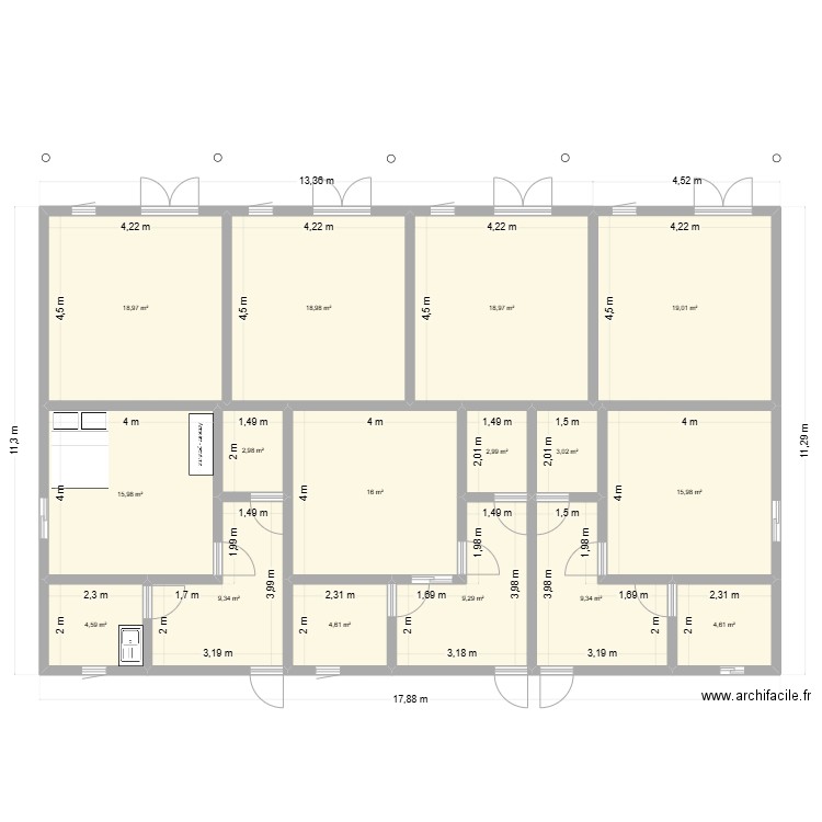 studio 1Chambre salon douche terrasse. Plan de 16 pièces et 175 m2