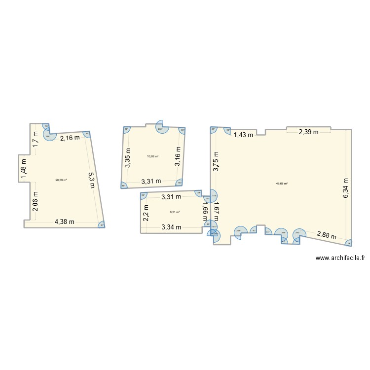 Pièce de Vie et Couloir. Plan de 4 pièces et 85 m2